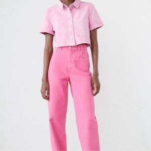 Zara Pink Wide Leg Jeans